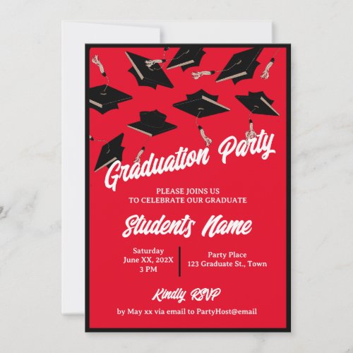 Graduation Party Black Red and White School Colors Invitation
