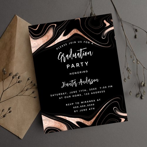 Graduation party black rose gold budget invitation