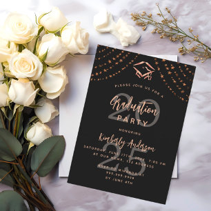 Graduation party black rose gold stars year luxury invitation
