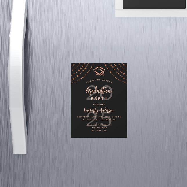 Graduation party black rose gold stars year luxury magnetic invitation (Creator Uploaded)
