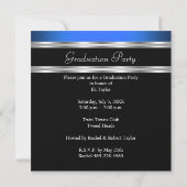 Graduation Party Black Silver Blue Photo Boy Male Invitation (Back)