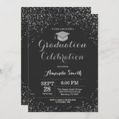 Graduation Party Black Silver Glitter Invitation (Front/Back)