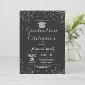 Graduation Party Black Silver Glitter Invitation (Standing Front)