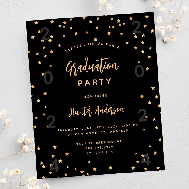 Graduation party black star year budget invitation (Creator Uploaded)