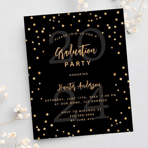 Graduation party black star year budget invitation flyer