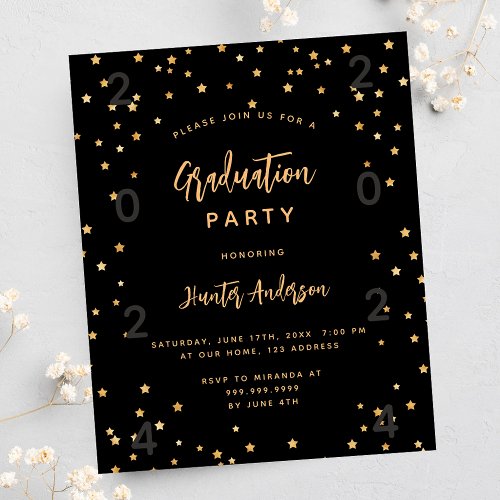 Graduation party black star year budget invitation flyer