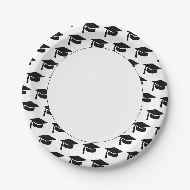 Graduation Party Black Tassel Cap Paper Plates (Front)