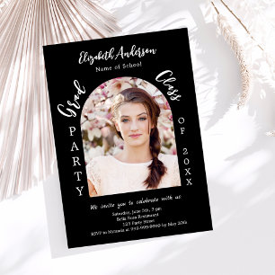 Graduation party black white arch photo class 2025 invitation