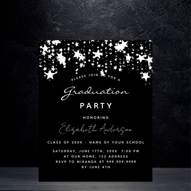 Graduation party black white budget invitation flyer