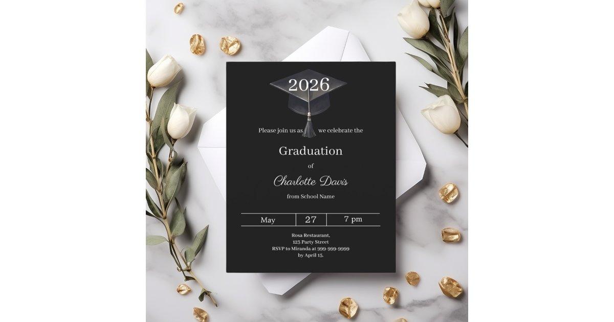 Graduation party black white class 2026 invitation | Zazzle