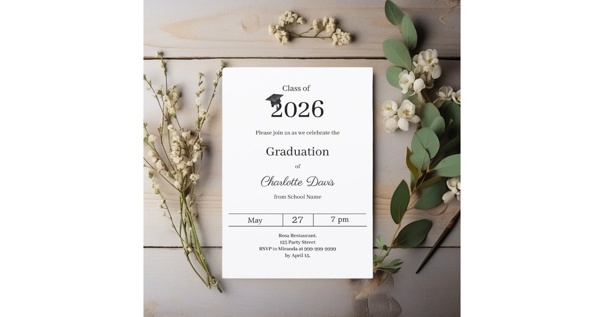 Graduation party black white class of 2026 invitation | Zazzle