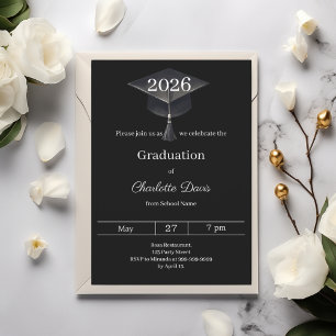 Graduation party black white class of 2026 invitation