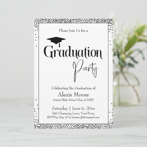 Graduation Party Black  White Confetti Invitation