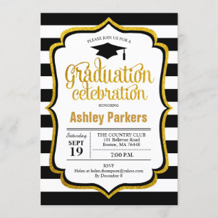Graduation Party - Black White Gold Invitation