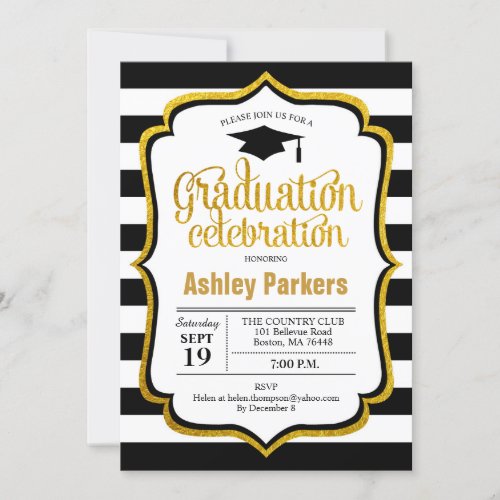 Graduation Party _ Black White Gold Invitation