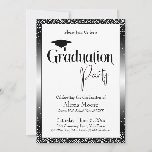 Graduation Party Black  White Ombre Confetti Invitation