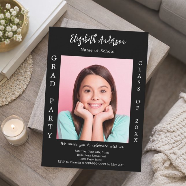 Graduation party black white photo class of 2026 invitation (Creator Uploaded)