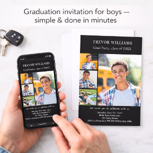 Graduation party black white photo collage invitation
