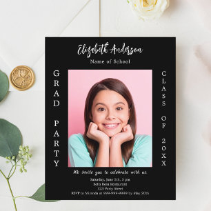 Graduation party black white photo invitation 2026