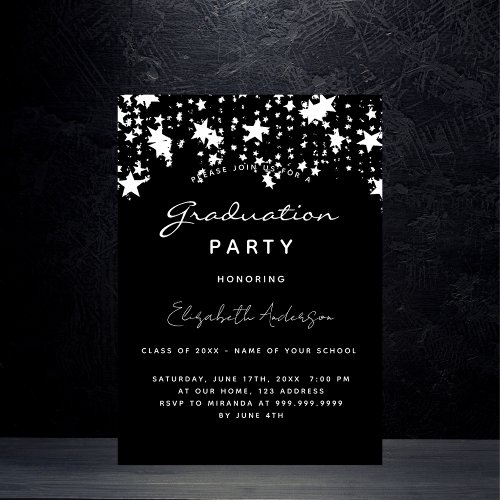 Graduation party black white stars 2023 invitation postcard