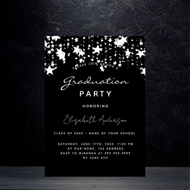 Graduation party black white stars 2026 invitation postcard (Creator Uploaded)