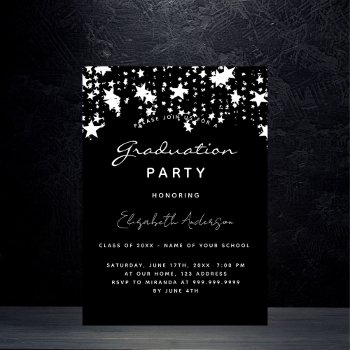 Graduation Party Black White Stars Elegant Invitation by Thunes at Zazzle