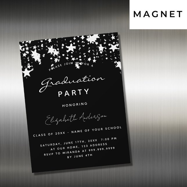 Graduation party black white stars luxury magnetic magnetic invitation (Creator Uploaded)