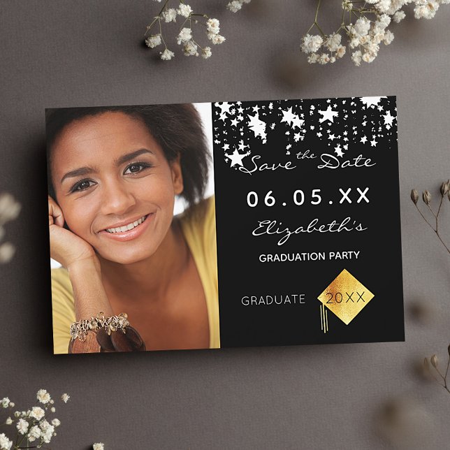 Graduation party black white stars photo 2026 save the date (Creator Uploaded)