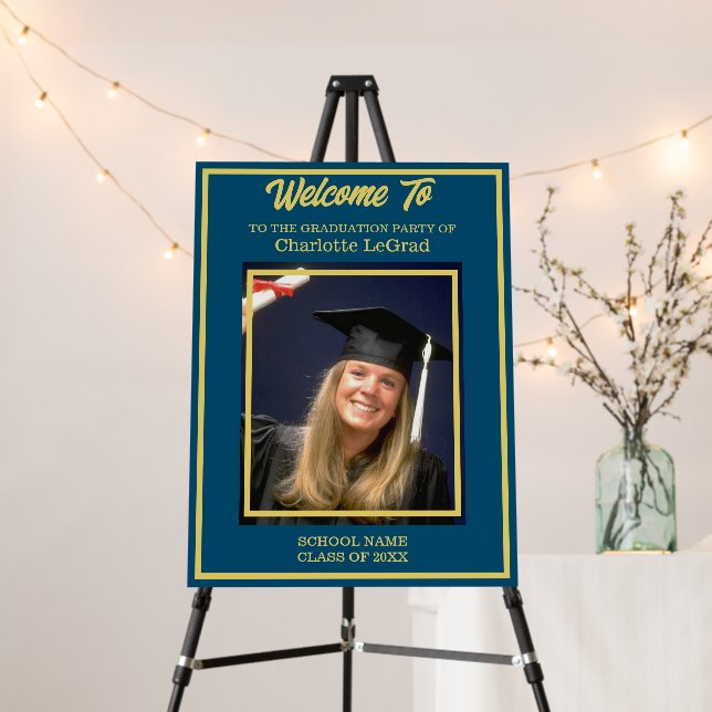 Graduation Party Blue and Gold Welcome Sign (In Situ (Stand))