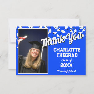 Graduation Party Blue and White Personalize Photo Thank You Card