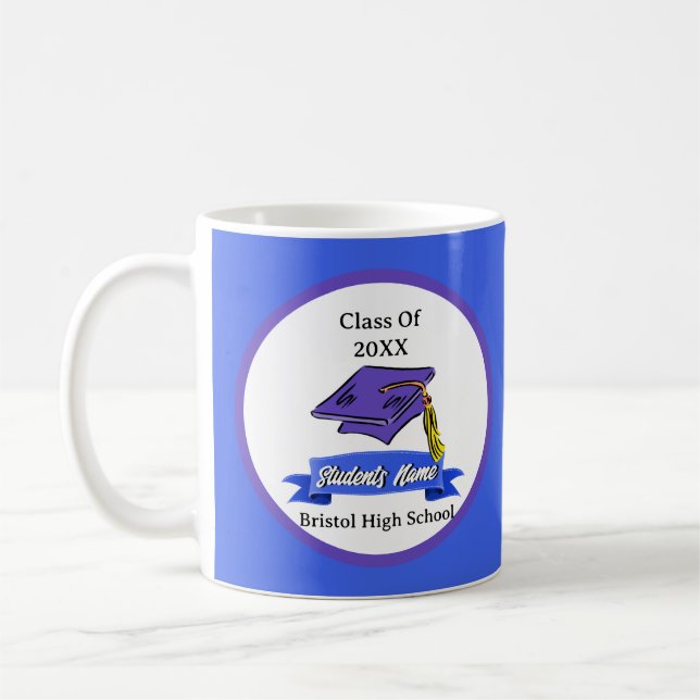 Graduation Party Blue and White School Colors Coffee Mug (Left)