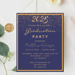 Graduation party blue gold 2026 budget invitation