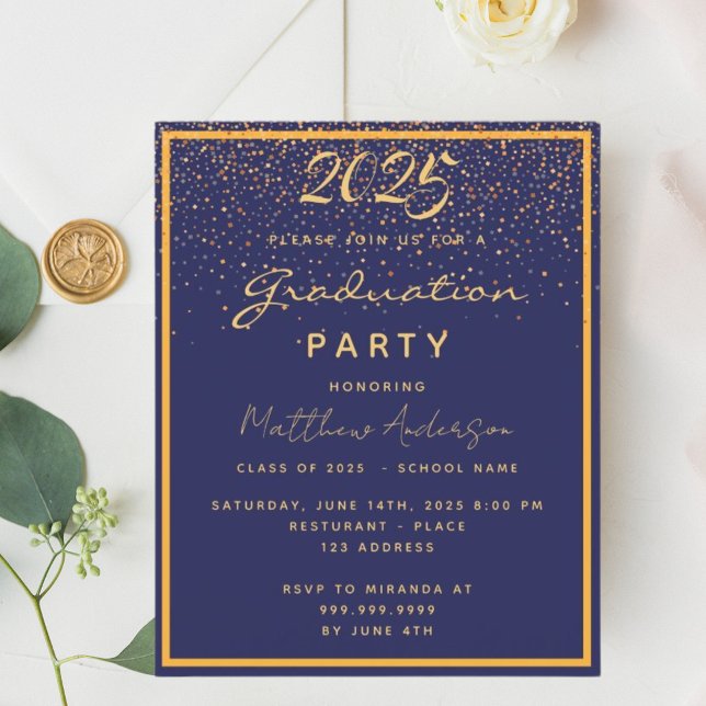 Graduation party blue gold 2026 budget invitation (Creator Uploaded)