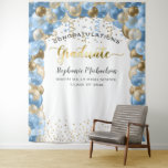 Graduation Party Blue Gold Balloons Streamers Tapestry at Zazzle