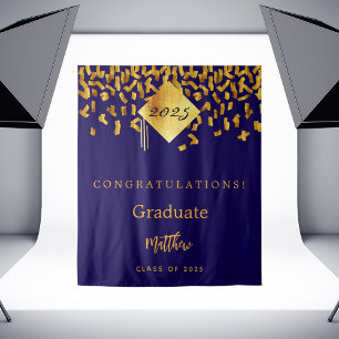 Graduation party blue gold confetti graduate 2026 tapestry