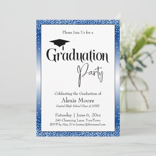 Graduation Party Blue Ombre Confetti Invitation