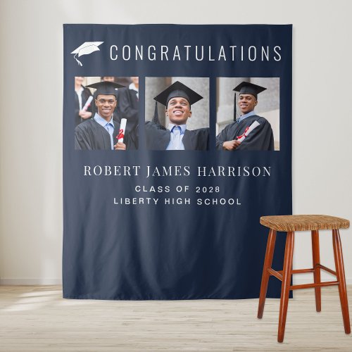 Graduation Party Blue Photo Booth Backdrop