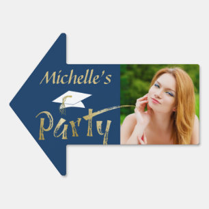 Graduation Party Blue Photo Brushstroke Sign