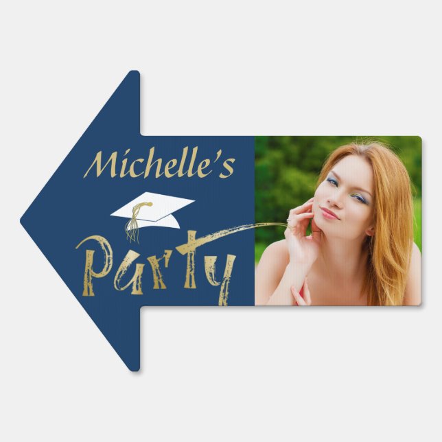 Graduation Party Blue Photo Brushstroke Sign (Front)