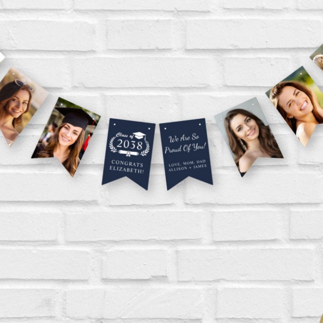 Graduation Party Blue Photo Collage Bunting Flags (Graduation Party Blue Photo Collage Bunting Flags)
