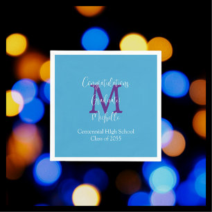 Graduation Party Blue Purple White Name Monogram Napkins