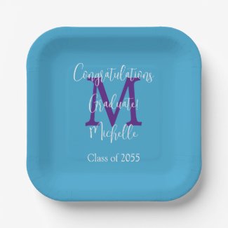 Graduation Party Blue Purple White Name Monogram