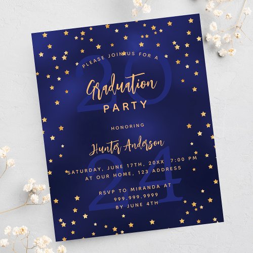 Graduation party blue year budget invititation flyer