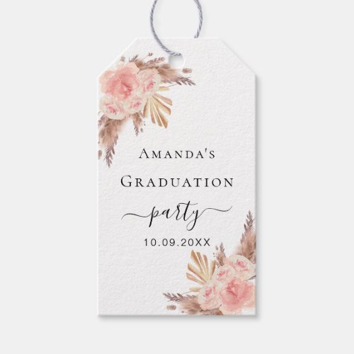 Graduation party blush pampas grass boho thank you gift tags