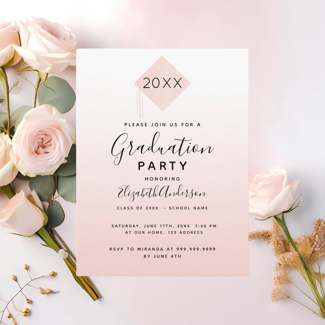 Graduation party blush pink cap 2026 invitation postcard (Creator Uploaded)