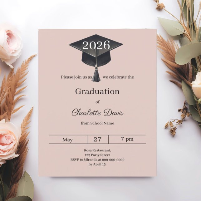 Graduation party blush pink class 2026 invitation (Creator Uploaded)