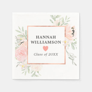 Graduation Party Blush Pink Rose Floral Napkins