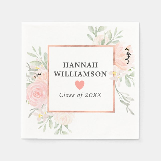 Graduation Party Blush Pink Rose Floral Napkins (Front)