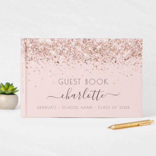 Graduation party blush pink rose gold glitter 2022 guest book