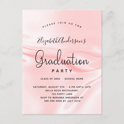 Graduation party blush pink satin silk invitation postcard
